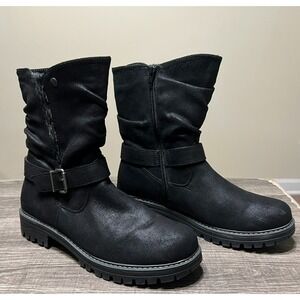 Cliffs by White Mountain Mingle Black Boots Women's 11 Lug Sole‎ Buckle Strap